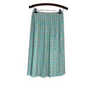 Vintage Leslie Fay Size 10 Skirt Mint Green Pink Pleated Floral